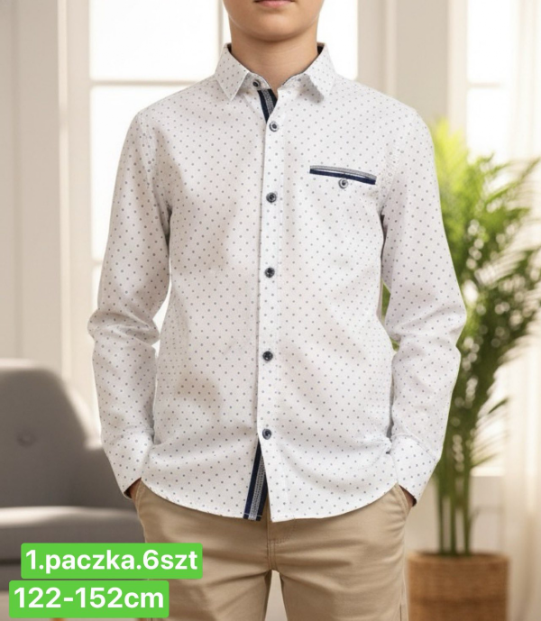 Koszule chłopięce Roz 122-152, 1 kolor Paczka 6 szt